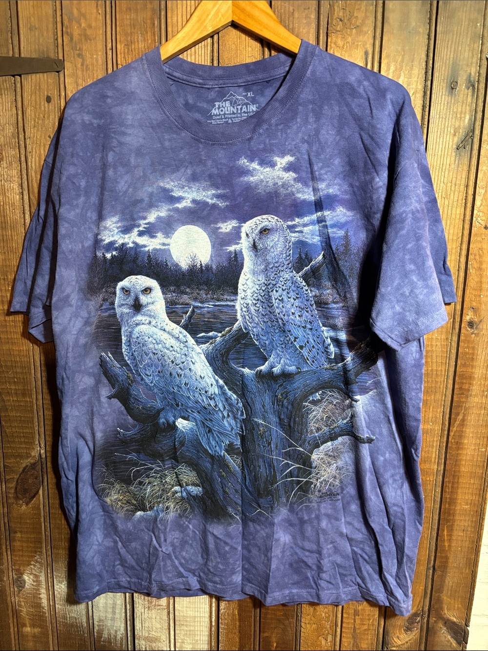 The Mountain Purple Snowy Owl Nightscape Graphic Tee - Men's Short Sleeve